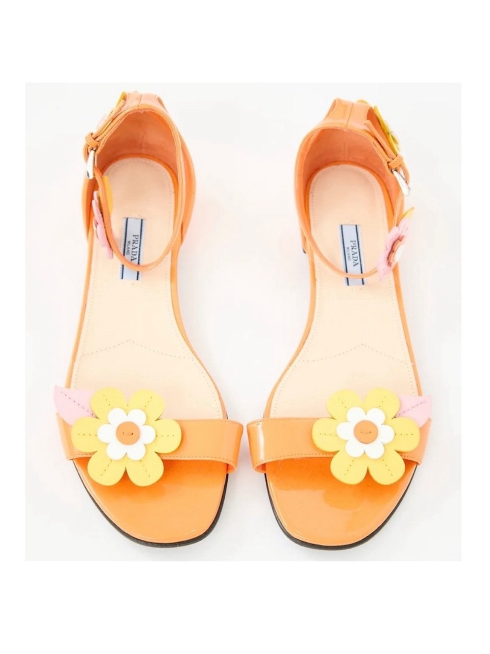 Prada 2017 Floral Patent Leather Sandals Orange Size 40 Italy